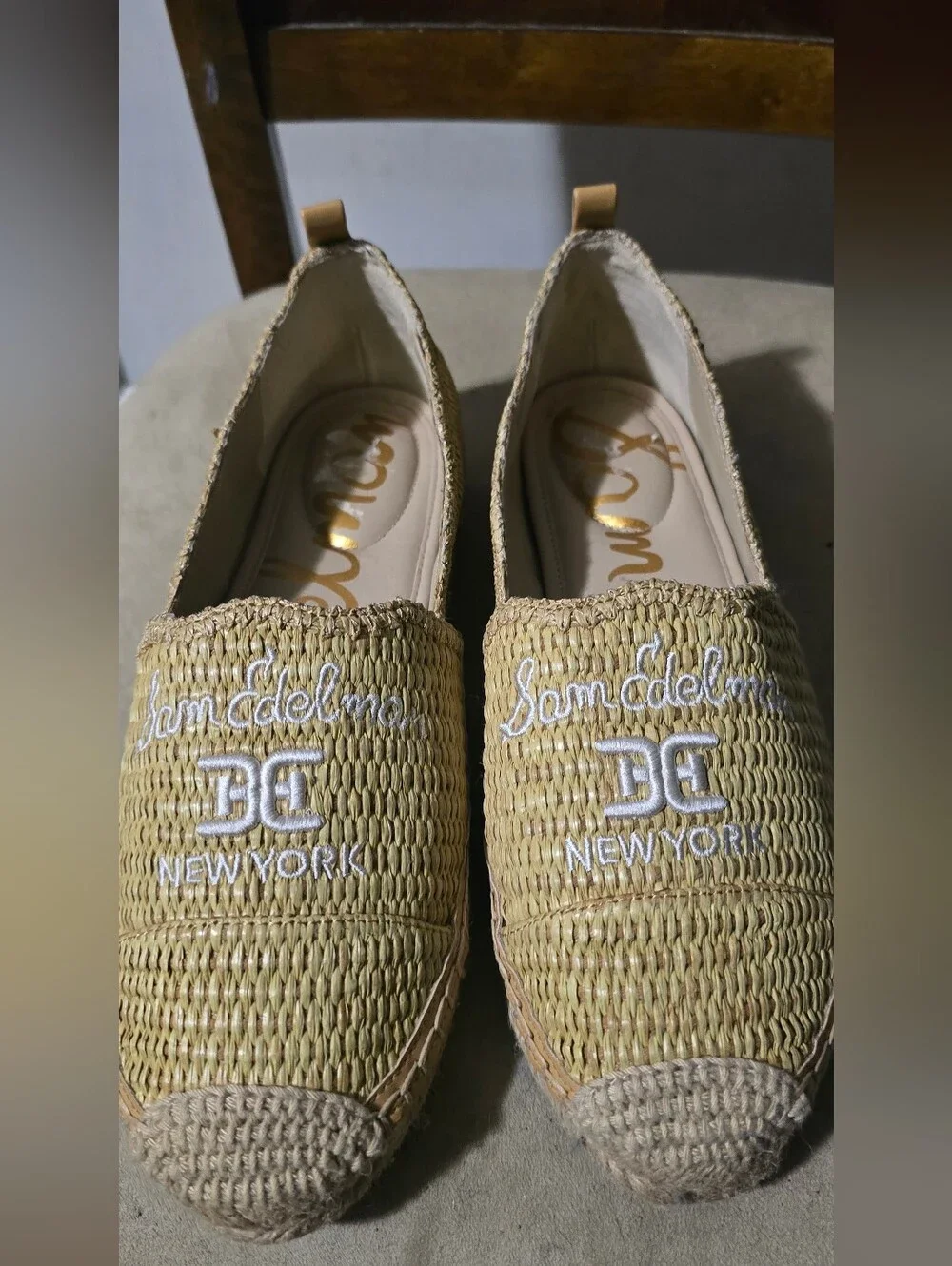 Sam Edelman Beige Woven Espadrille Slip-Ons